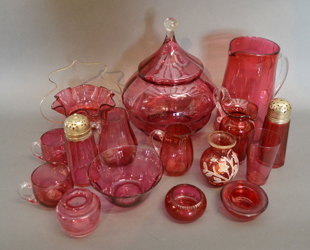 A Cranberry Glass Large Jug,