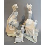 A Lladro Porcelain Group in the form of a Girl with Barrow and Milk Churns,