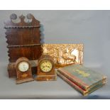 A 19th Century Oak Spoon Rack together with a rectangular copper plaque,