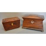 A 19th Century Rosewood Mother of Pearl Inlaid Sarcophagus Shaped Tea Caddy,
