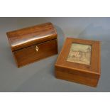 A 19th Century Mahogany Dome Shaped Tea Caddy, together with a rectangular box,