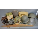 A Collection of Five Military Tin Helmets together with a collection of other related items to