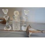 A Pair of Fencing Foils together with a pair of cut glass candlesticks and a cut glass decanter