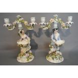 A Pair of Early 20th Century German Porcelain Two Branch Candelabrum,