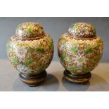 A Pair of Chinese Cloisonne Ginger Jars and Covers decorated with flowers amongst foliage and with