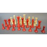 A Late 19th Early 20th Century Natural and Red Stained Ivory Chess Set