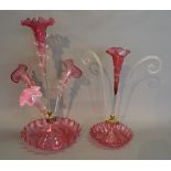 Two Victorian Cranberry Glass Epergnes