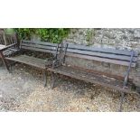 A Pair of Garden Benches with Slatted Ba
