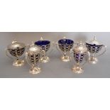 An Edwardian Six Piece Silver Cruet Set,