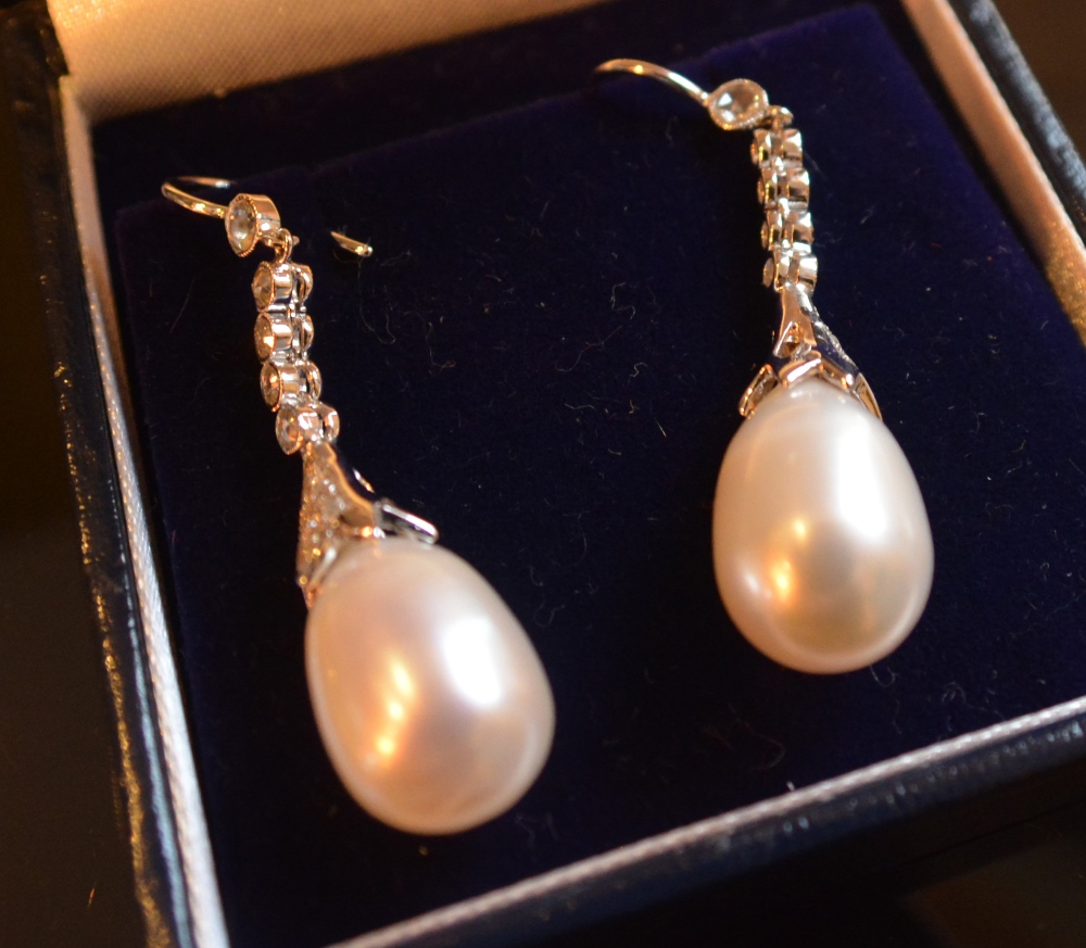 A Pair of 18ct. White Gold Pearl and Ros