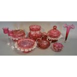 A Cranberry Glass Vase, together with a small collection of other cranberry glass ware,