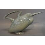 A Studio Pottery Jug by Anthony Theakston in the form of a bird with mottled decoration,