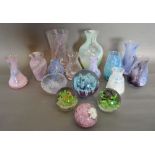 A Caithness Opaque Glass Vase/Paperweight together with a collection of other similar and four