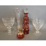 A Bohemian Small Glass Decanter with Red Flash Decoration,