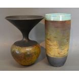 A Studio Pottery Vase by Andrew Hill with mottled decoration and flared rim, 19 cms tall,