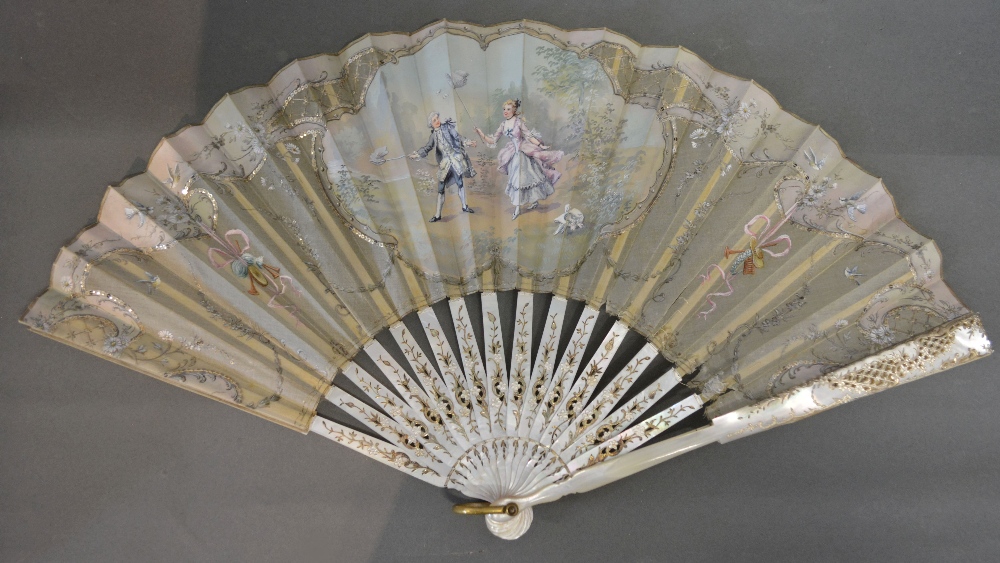 A 19th Century Gauze Leaf Fan, hand pain