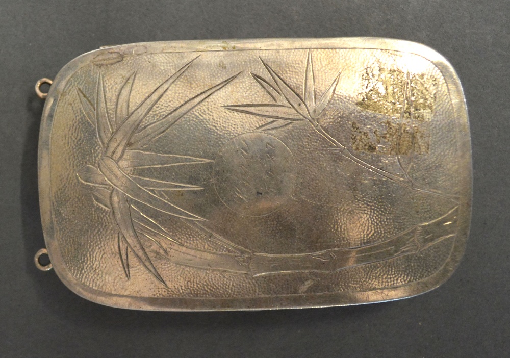 A Chinese White Metal Purse, engraved wi