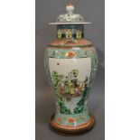 A 19th Century Chinese Famille Verte Covered Vase of Oviform decorated in Coloured Enamels with