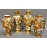 A Pair of Japanese Satsuma Earthenware Oviform Vases decorated with figures highlighted with gilt