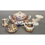 A Royal Crown Derby Miniature Teapot decorated in the Imari palette together with two similar Derby