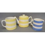 A T G Green Cornish Ware Yellow Banded Teapot,