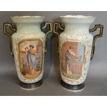 A Pair of Victorian Porcelain Two Handled Vases,