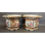 A Pair of Chinese Porcelain Hexagonal Jardinieres with Stands,