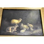 A Pair of Oils on Board, Sheep in a Barn and Sheep within a Rural Setting,