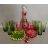 A Cranberry Cut Glass Decanter and Stopper,