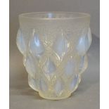A Rene Lalique Rampillon Vase Opalescent Glass, 13 cms high,