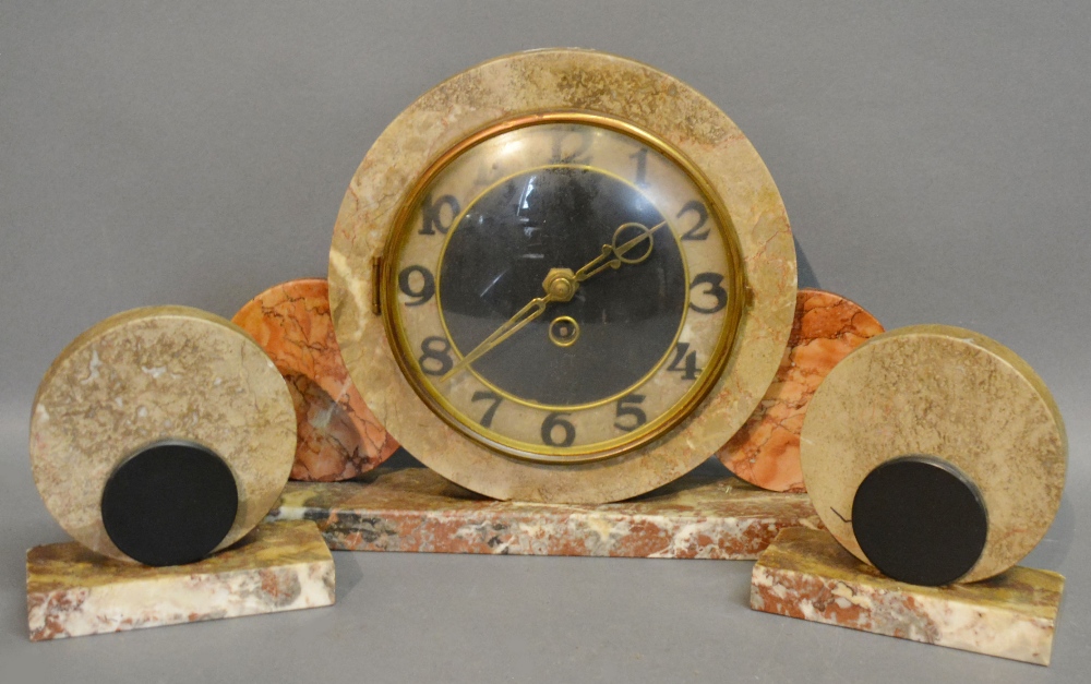 An Art Deco Variegated Marble Clock Garn - Image 2 of 2