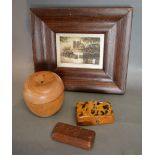 A Carved Treen String Box in the form of