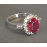 An 18ct. White Gold Ruby and Diamond Clu