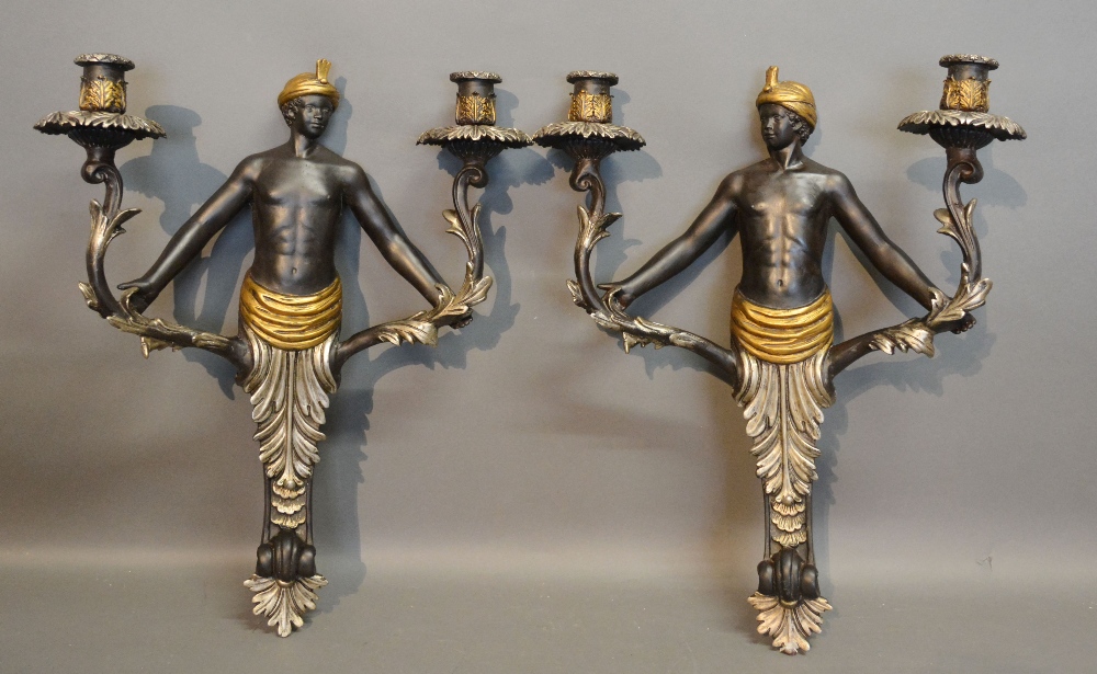 A Pair of Blackamoor Two Branch Wall Lig