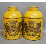 A Pair of Toleware Covered Jars, each wi