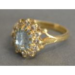 A 15ct. Gold Diamond and Aquamarine Clus