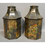 A Pair of Toleware Large Covered Caniste