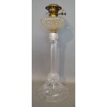 A Late 19th early 20th Century Cut Glass Large Oil Lamp with circular base,