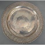 A Chinese White Metal Circular Dish with Bamboo Border, 18.