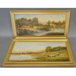 A Pair of Victorian Oils on Canvas depicting Animals beside a River, indistinctly signed,