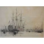William Lionel Wyllie, 1851 - 1931, England HMS VICTORY AT DOCK Etching, signed in pencil,