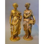 A Pair of 19th Century Gilded Metal Figures in the form of Classical Females,
