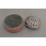 An Early 20th Century Shagreen Compact together with a White Metal Pill Box in the form of a Conch
