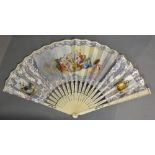 A 19th Century Spanish Fan with Pierced Ivory Sticks decorated with gold foil,
