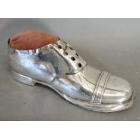 An Edwardian Silver Large Pin Cushion in the form of a Shoe, Chester 1909,