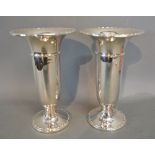 A Pair of Large Birmingham Silver Spill Vases with flared rim and circular pedestal bases,