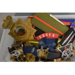 A Collection of Military Cap Badges together with a small collection of Cloth Badges