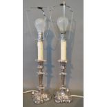 A Pair of Silver Plated Candlesticks converted to electricity,