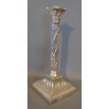 An Edwardian Silver Lamp Base of Corinthian Form, 33 cms tall,