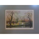 Helen Bradley, 1900 - 1979, England LAKE SCENE WITH FIGURES Coloured print signed in pencil,
